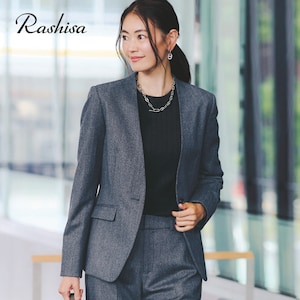 【ラシサ/Rashisa】ウールサキソニーノーカラージャケット(腕はり)