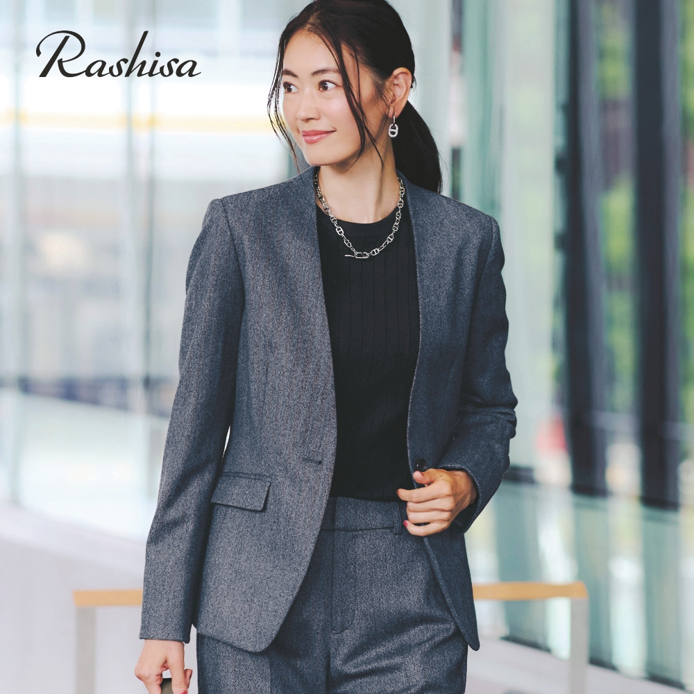 【ラシサ/Rashisa】ウールサキソニーノーカラージャケット【レギュラー】 【ラシサ/Rashisa】ウールサキソニーノーカラージャケット【レギュラー】