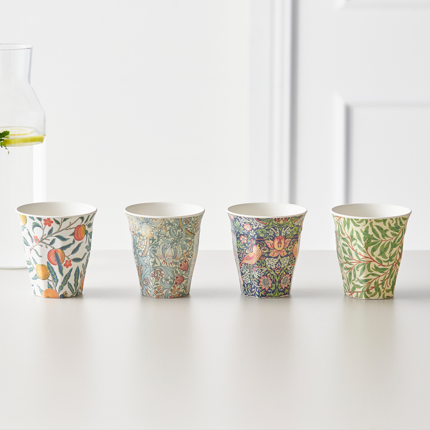 【ベルメゾン】ウィリアム・モリス 割れにくい竹繊維のコップ4個セット バンブー素材の竹ファイバー