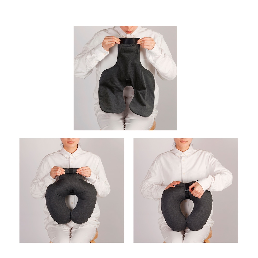 息を吹き込み、折り返し、フックを固定するだけ