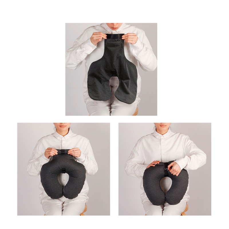息を吹き込み、折り返し、フックを固定するだけ