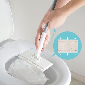 トイレの床を拭いた後に、汚れたシートに触れるのはイヤですよね。これがあれば、ワンタッチでシートを捨てることができますシートを取り付けるときは、ヘッドをシートの中央に置き、床面に対して垂直に押し込みます