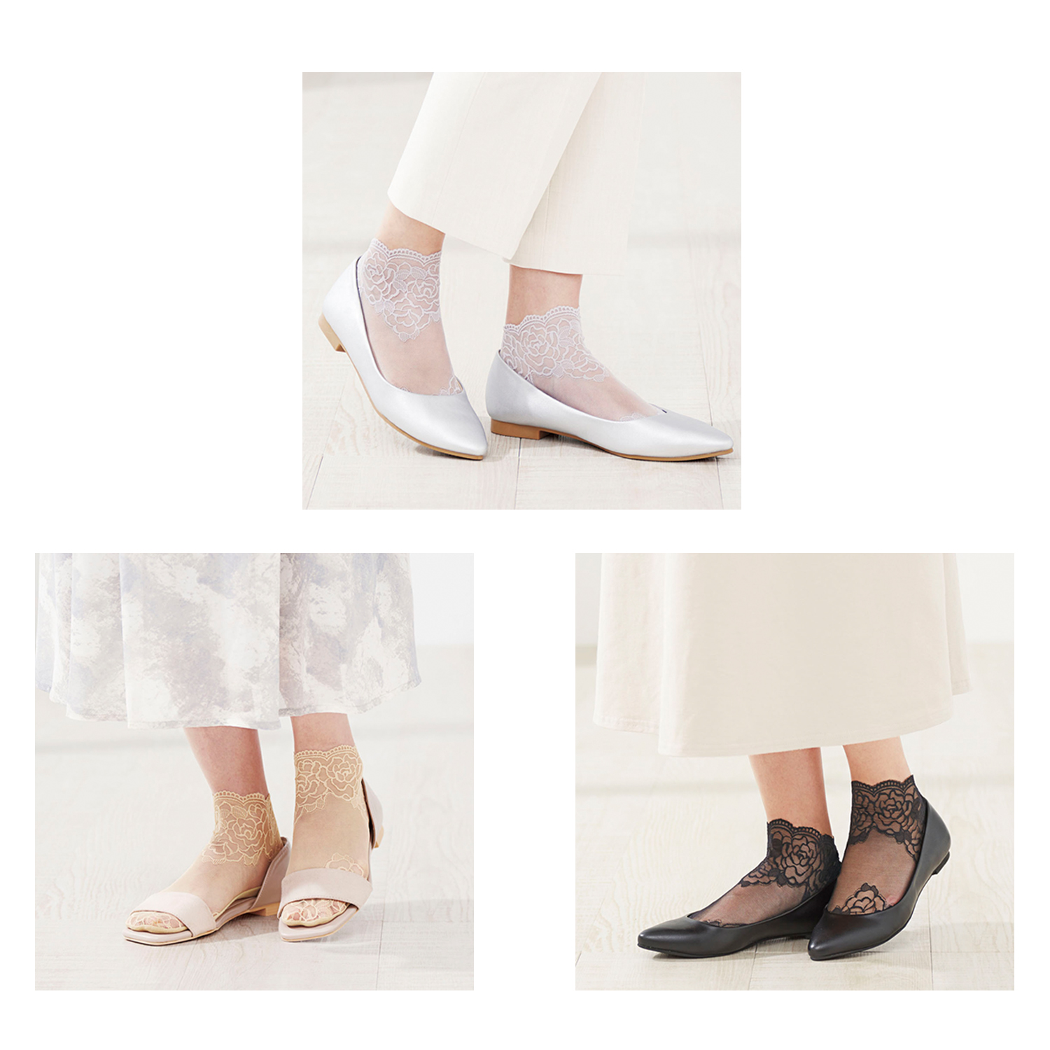 【ベルメゾン】抗菌防臭シースルーソックス 3色組