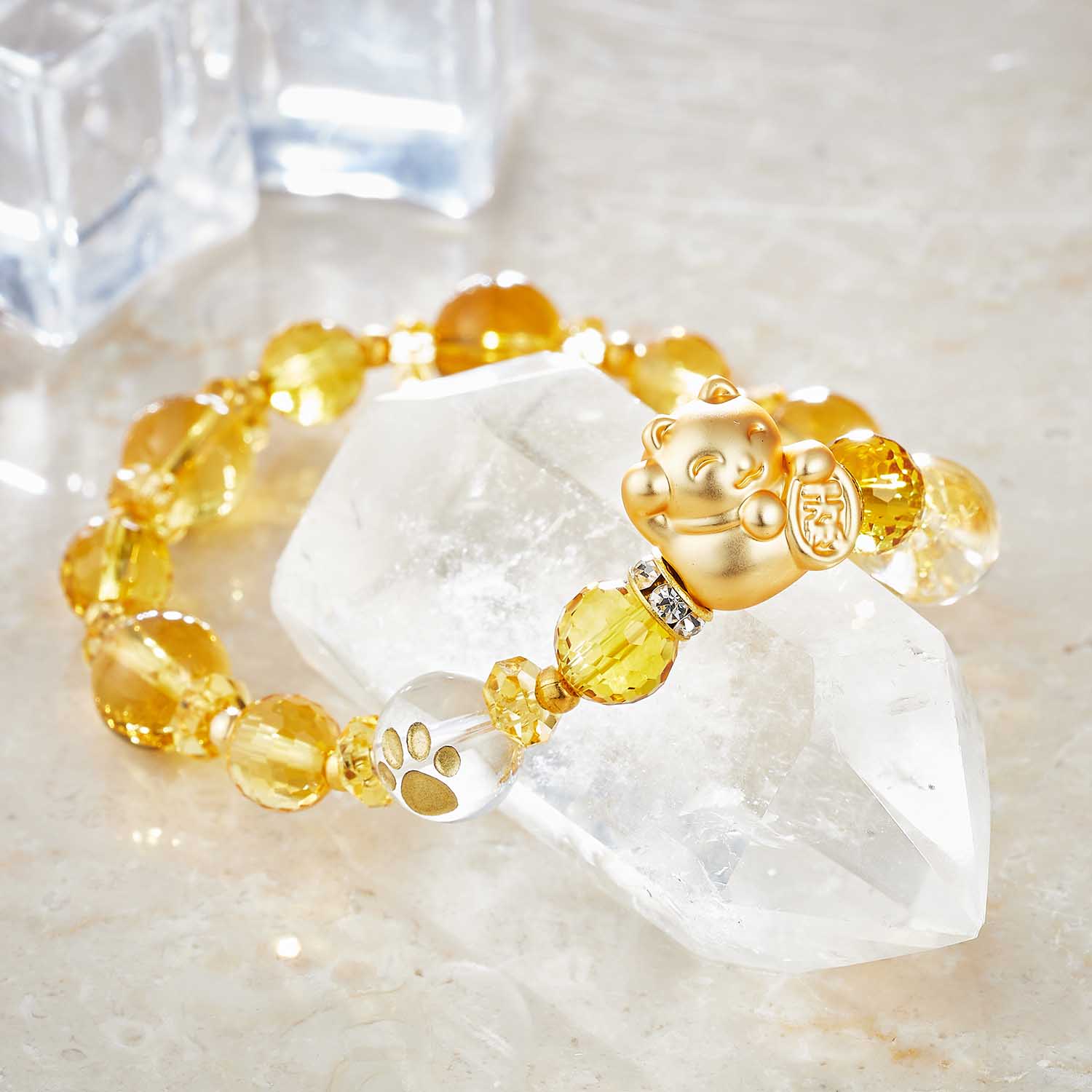 【ベルメゾン】金運を招く黄水晶招き猫ブレスレット