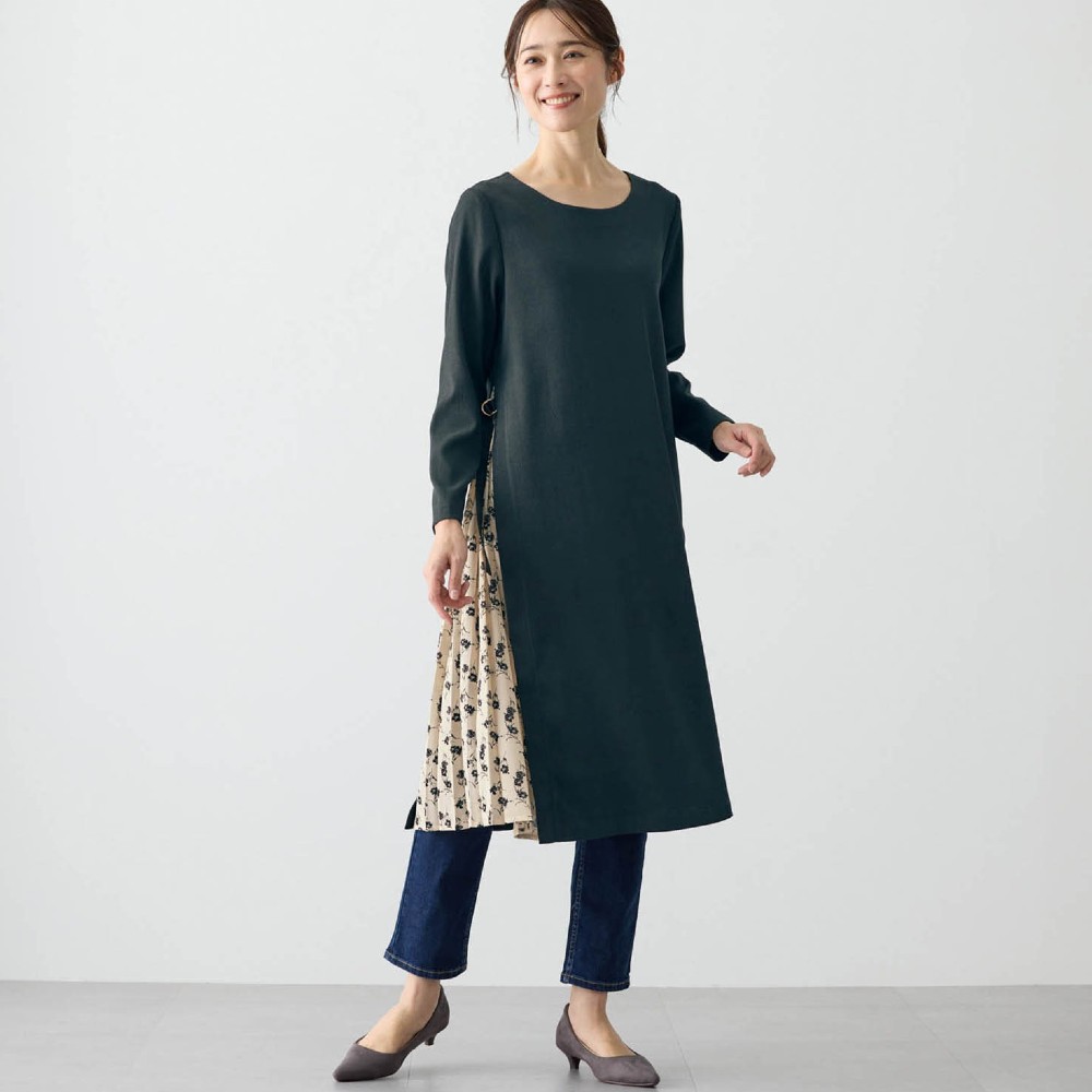 【花笑むとき/hana emu toki】一枚で着映えるサイドプリーツワンピース