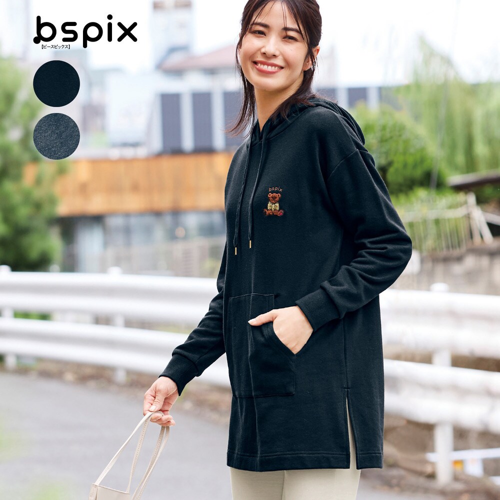 【ビースピックス/bspix】サガラ刺繍裏毛チュニックパーカ