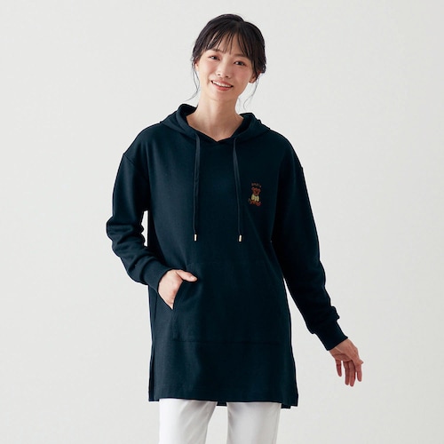 サガラ刺繍裏毛チュニックパーカ