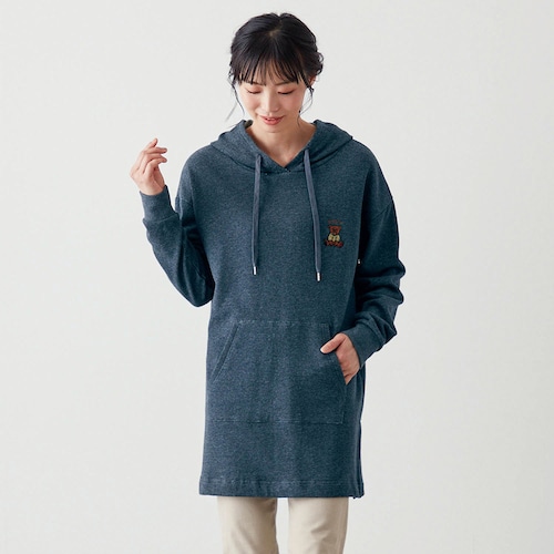 サガラ刺繍裏毛チュニックパーカ