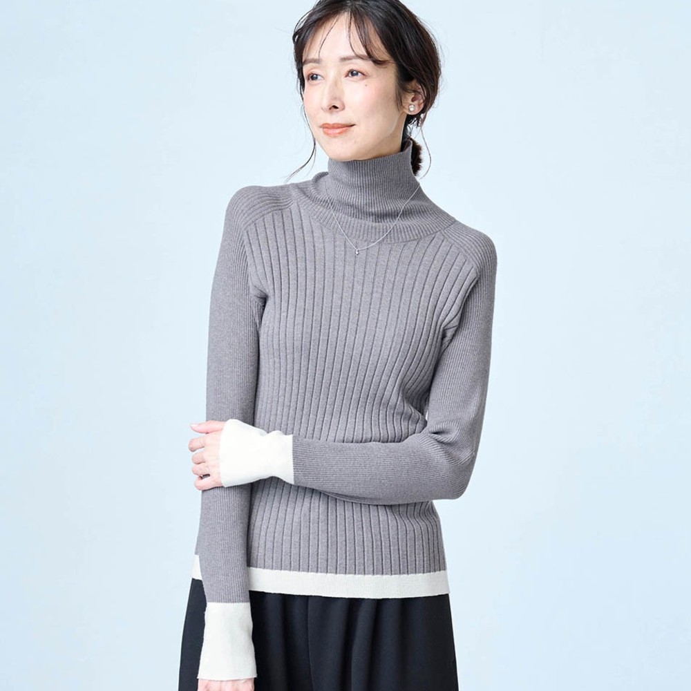 【スタイルノート/StyleNote】配色タートルネックニット【毛玉になりにくい】