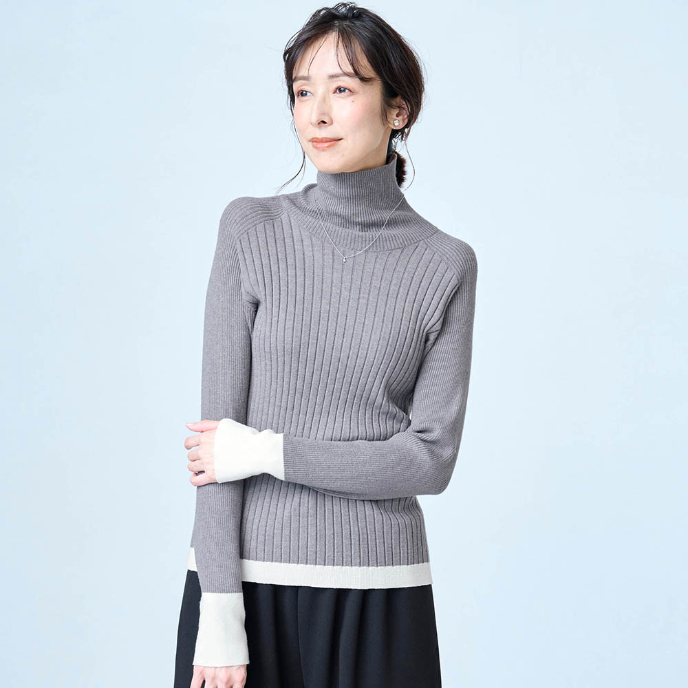 配色タートルネックニット【毛玉になりにくい】 配色タートルネックニット【毛玉になりにくい】