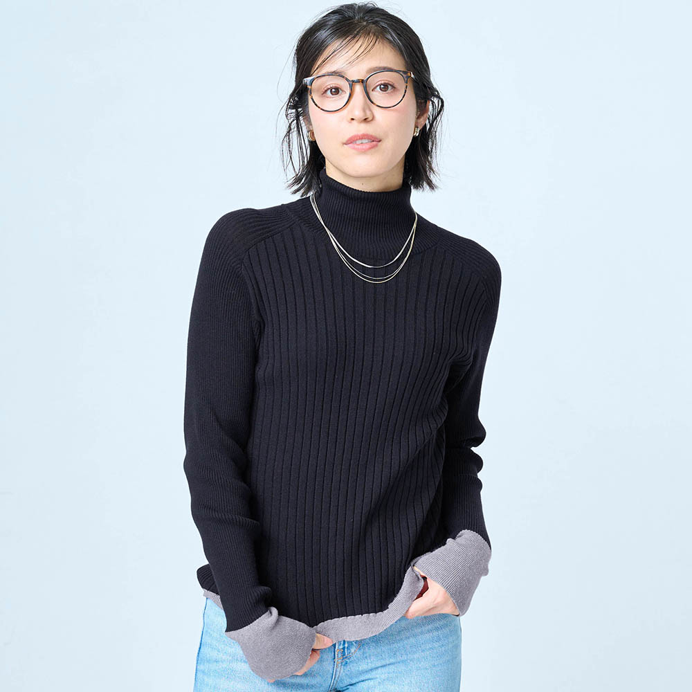 配色タートルネックニット【毛玉になりにくい】 配色タートルネックニット【毛玉になりにくい】