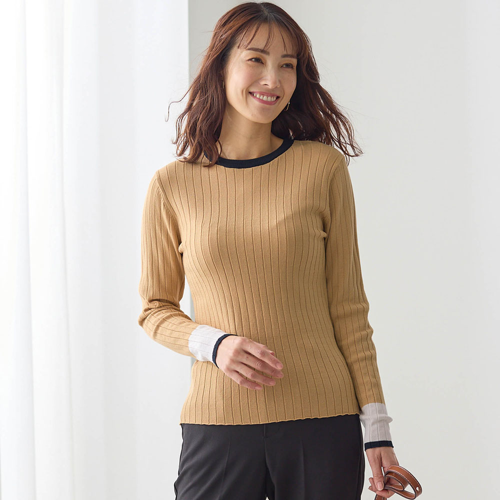 【スタイルノート/StyleNote】配色リブニット【毛玉になりにくい】