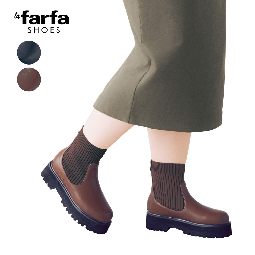 【ラ・ファーファ シューズ/la farfa SHOES】サイドリブニットショートブーツ