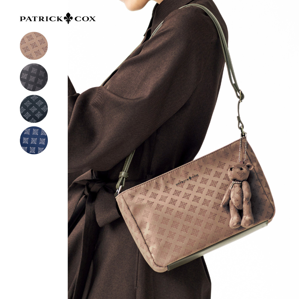 【パトリックコックス/Patrick Cox】くまチャーム付きジャカード柄ショルダーバッグ
