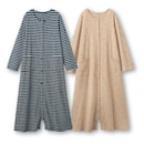 ネイビー×オフホワイトボーダー＆ベージュ系花柄（長袖＆長袖）