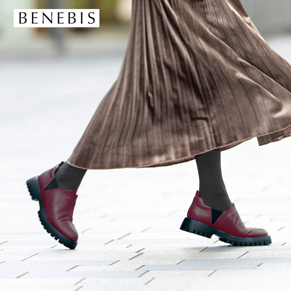 【ベネビス/BENEBIS】本革あったかスリッポン【軽量厚底】