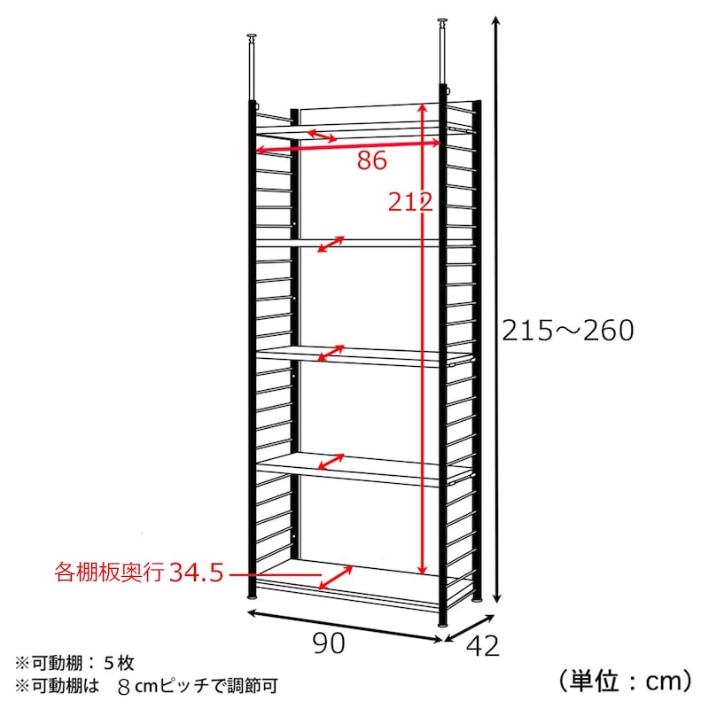 5段ラック・幅90cm