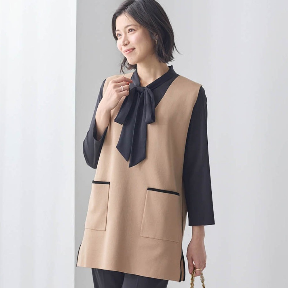 【ラ・フィット/la*fite】軽い着心地の配色使いチュニックベスト (LL~6L)