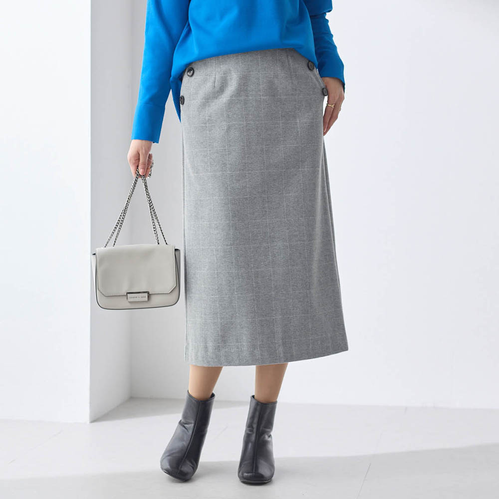 【ラ・フィット/la*fite】ウール調ストレッチIラインスカート (LL~6L)