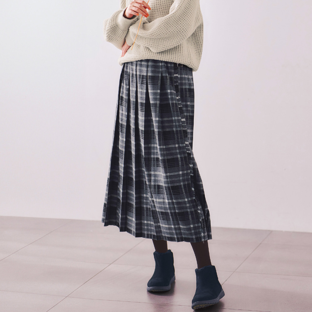 【ラ・フィット/la*fite】チェック柄プリーツスカート (LL~6L)