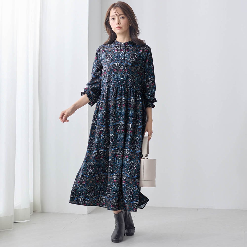 atelier Morris】 スタンドネックプリントワンピース (LL～6L