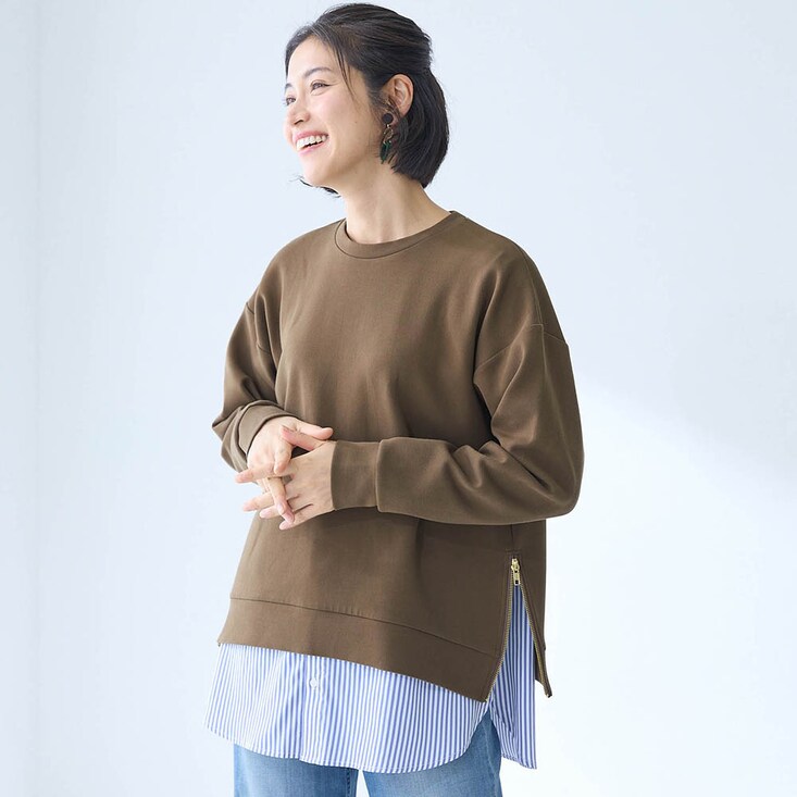 綿混あったかサイドファスナーダンボールプルオーバー