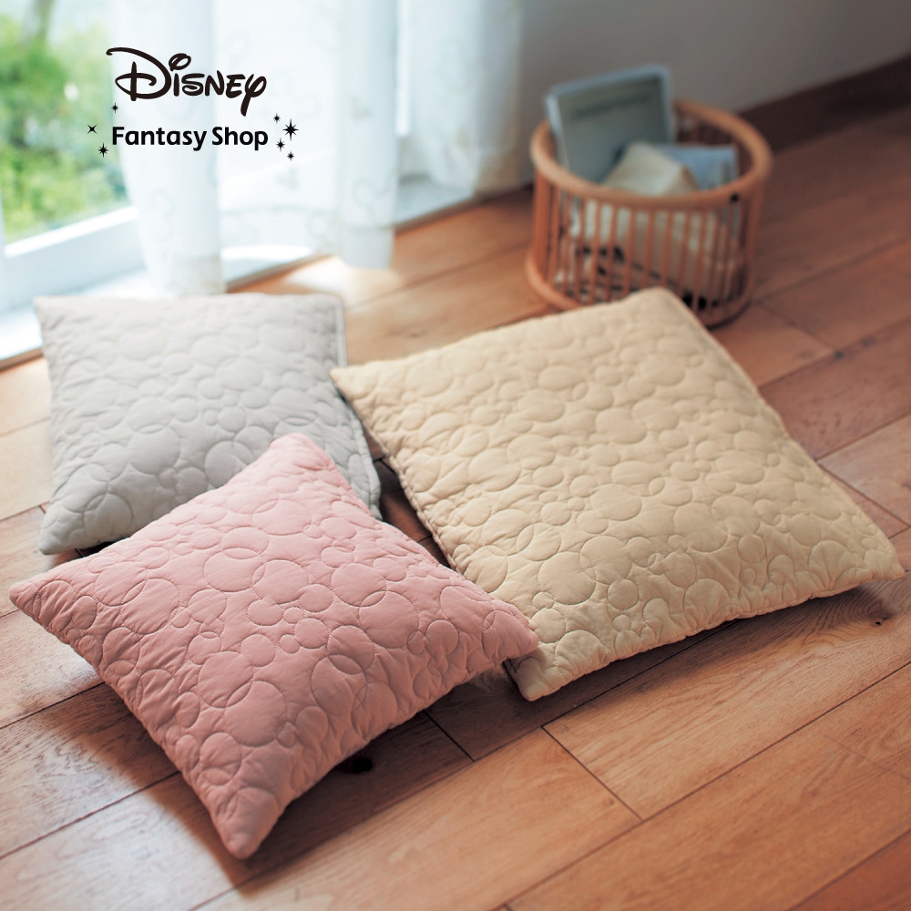 【ディズニー/Disney】ウォッシュキルトのクッション・座布団カバー「ミッキーモチーフ」