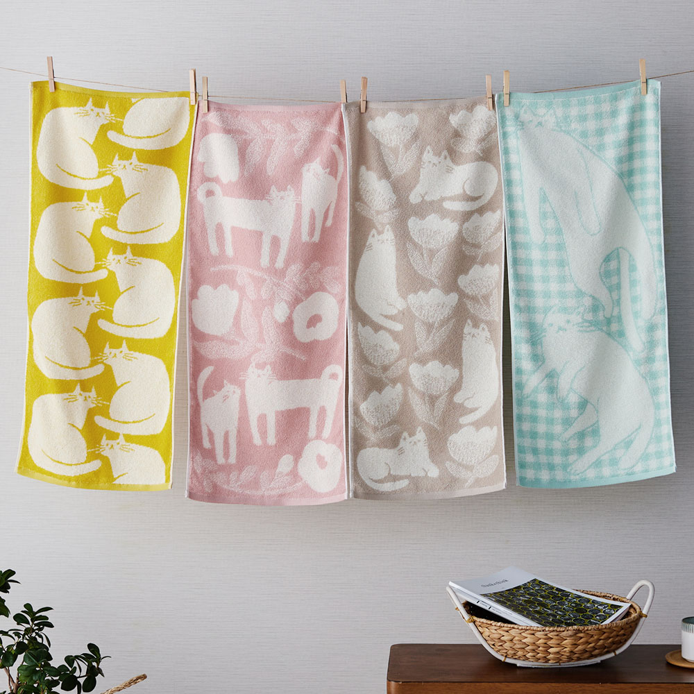 揃えて可愛い猫デザインのフェイスタオル4枚セット 揃えて可愛い猫デザインのフェイスタオル4枚セット