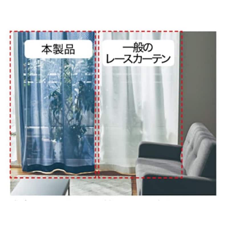 一般的なミラーレースカーテンと比べて、家の中から窓の外の景色が楽しめる