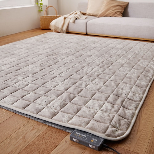 小花柄の洗えるマイクロファイバーキルトラグ