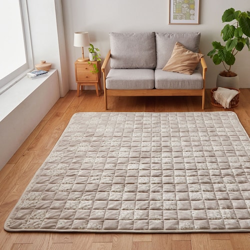 小花柄の洗えるマイクロファイバーキルトラグ