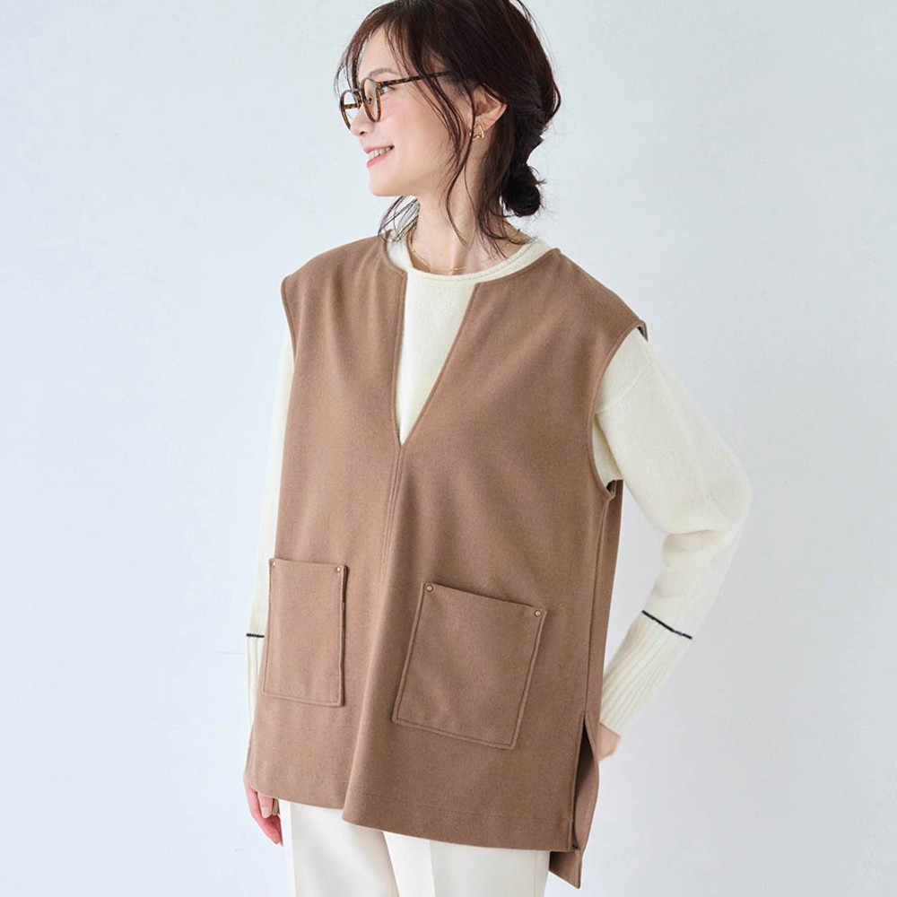 【エスエヌ バイ スタイルノート/SN by StyleNote】コットン混ウールライクベスト