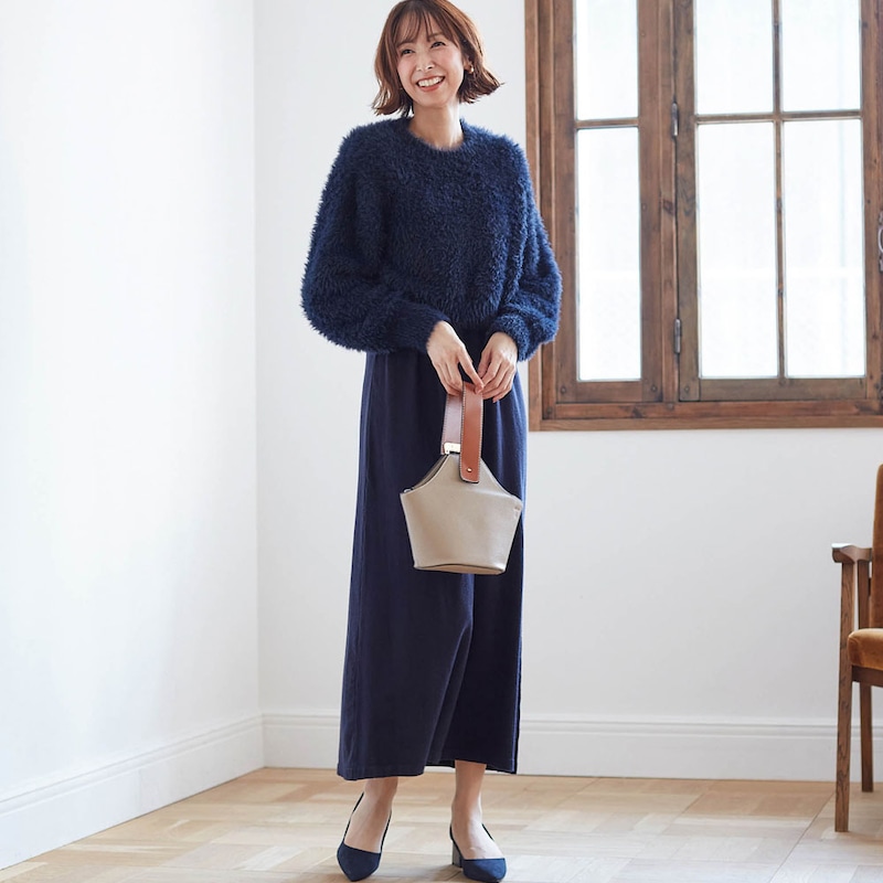 モデル身長169cm／M ※写真は撮影用のため着丈+9cmになります。