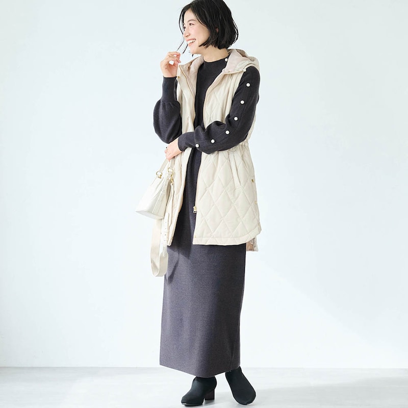 モデル身長168cm／M ※写真は撮影用のため身丈+10cmになります。