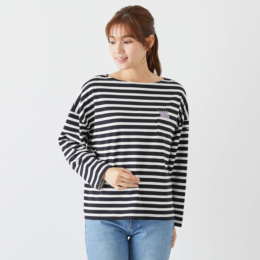 【モズ/moz】ボーダーひょっこり長袖Tシャツ