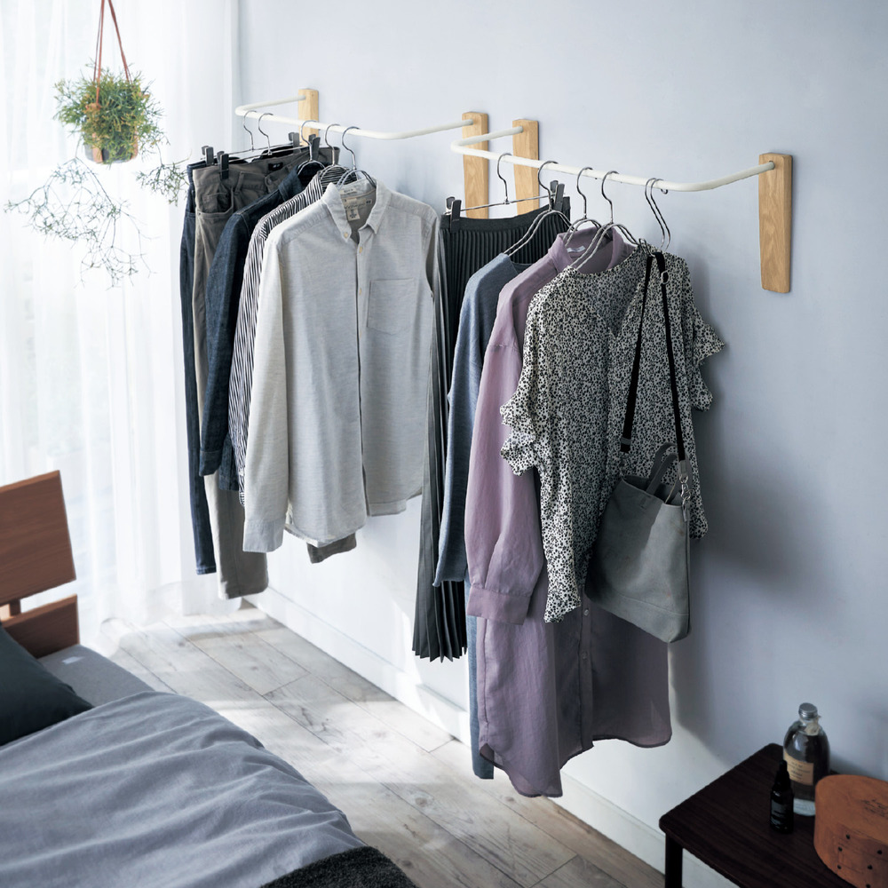 【BELLE MAISON DAYS】ピンで簡単設置 どこでも壁付けハンガーバー「WALL FREE」