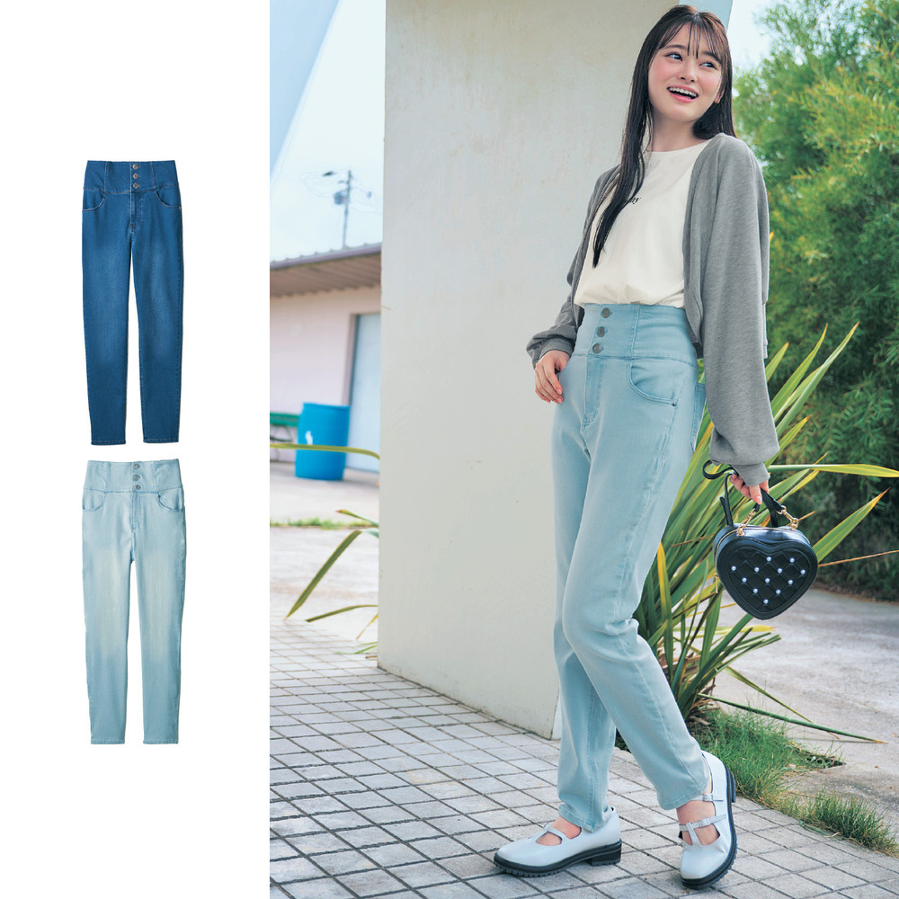 【パペル ラピス/Papel lapiz】ボタンフライ風ハイウエストストレッチスキニーパンツ(ウエスト調節可) 【子供ズボン】 【パペル ラピス/Papel lapiz】ボタンフライ風ハイウエストストレッチスキニーパンツ(ウエスト調節可) 【子供ズボン】