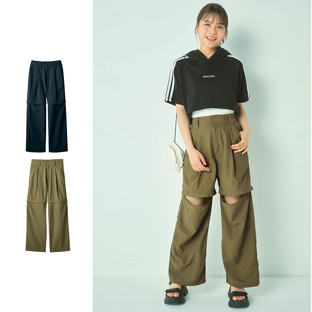 【パペル ラピス/Papel lapiz】ご好評につき新色カーキ入荷/ 3WAYリムーバブルナイロンワイドパンツ(ウエスト調節可) 【子供ズボン】 【パペル ラピス/Papel lapiz】ご好評につき新色カーキ入荷/ 3WAYリムーバブルナイロンワイドパンツ(ウエスト調節可) 【子供ズボン】