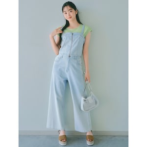 【パペル ラピス/Papel lapiz】フロントジップビスチェ & ワイドパンツ3WAYデニムセット(ウエスト調節可) 【子供服】