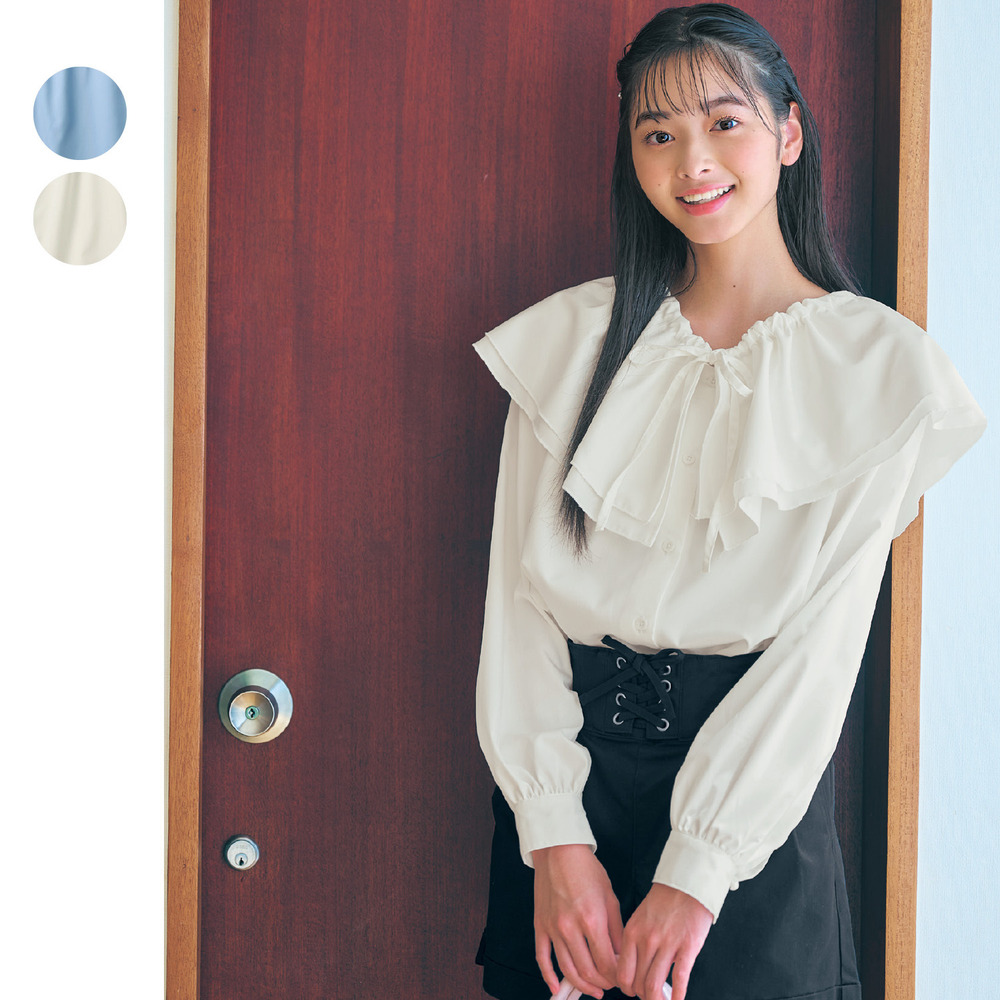 【パペル ラピス/Papel lapiz】ティアードケープ付きマルチWAYブラウス 【子供服 長袖】 【パペル ラピス/Papel lapiz】ティアードケープ付きマルチWAYブラウス 【子供服 長袖】