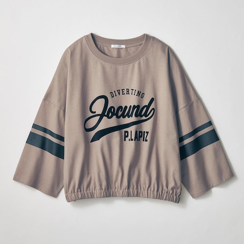 フロッキープリント袖ライン裾ゴム綿素材七分袖タフＴシャツ 【子供服】