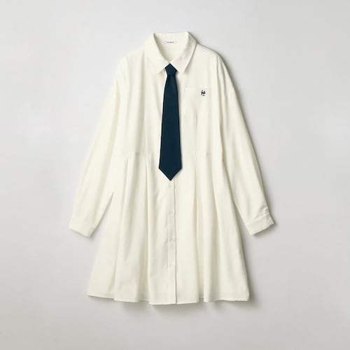 取り外しできるタイ付きタックシャツワンピース 【子供服 長袖】