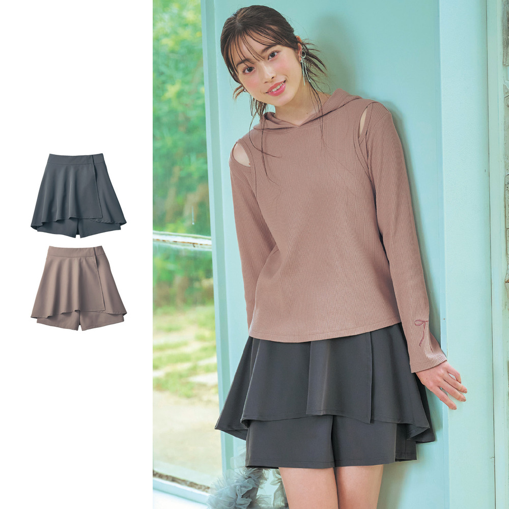 【パペル ラピス/Papel lapiz】スコートにもなる2WAYペプラムショートパンツ(ウエスト調節可) 【子供ズボン】 【パペル ラピス/Papel lapiz】スコートにもなる2WAYペプラムショートパンツ(ウエスト調節可) 【子供ズボン】