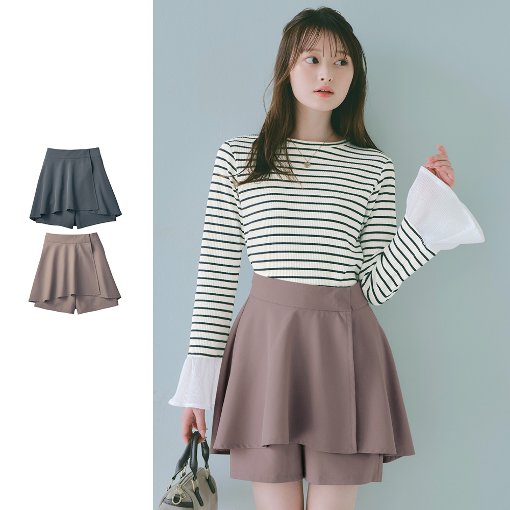 【パペル ラピス/Papel lapiz】スコートにもなる2WAYペプラムショートパンツ(ウエスト調節可) 【子供ズボン】