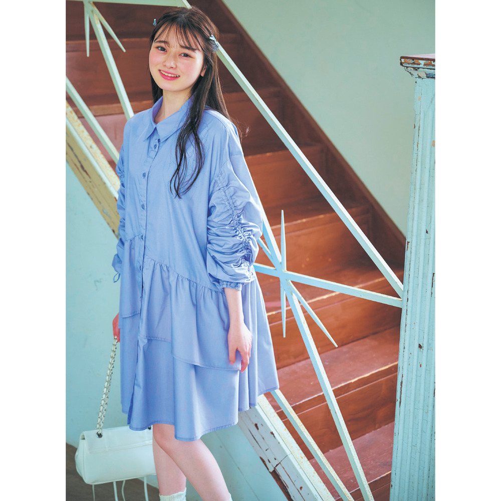 【パペル ラピス/Papel lapiz】ドロストシャーリングスリーブアシメティアードシャツワンピース 【子供服 長袖】 【パペル ラピス/Papel lapiz】ドロストシャーリングスリーブアシメティアードシャツワンピース 【子供服 長袖】