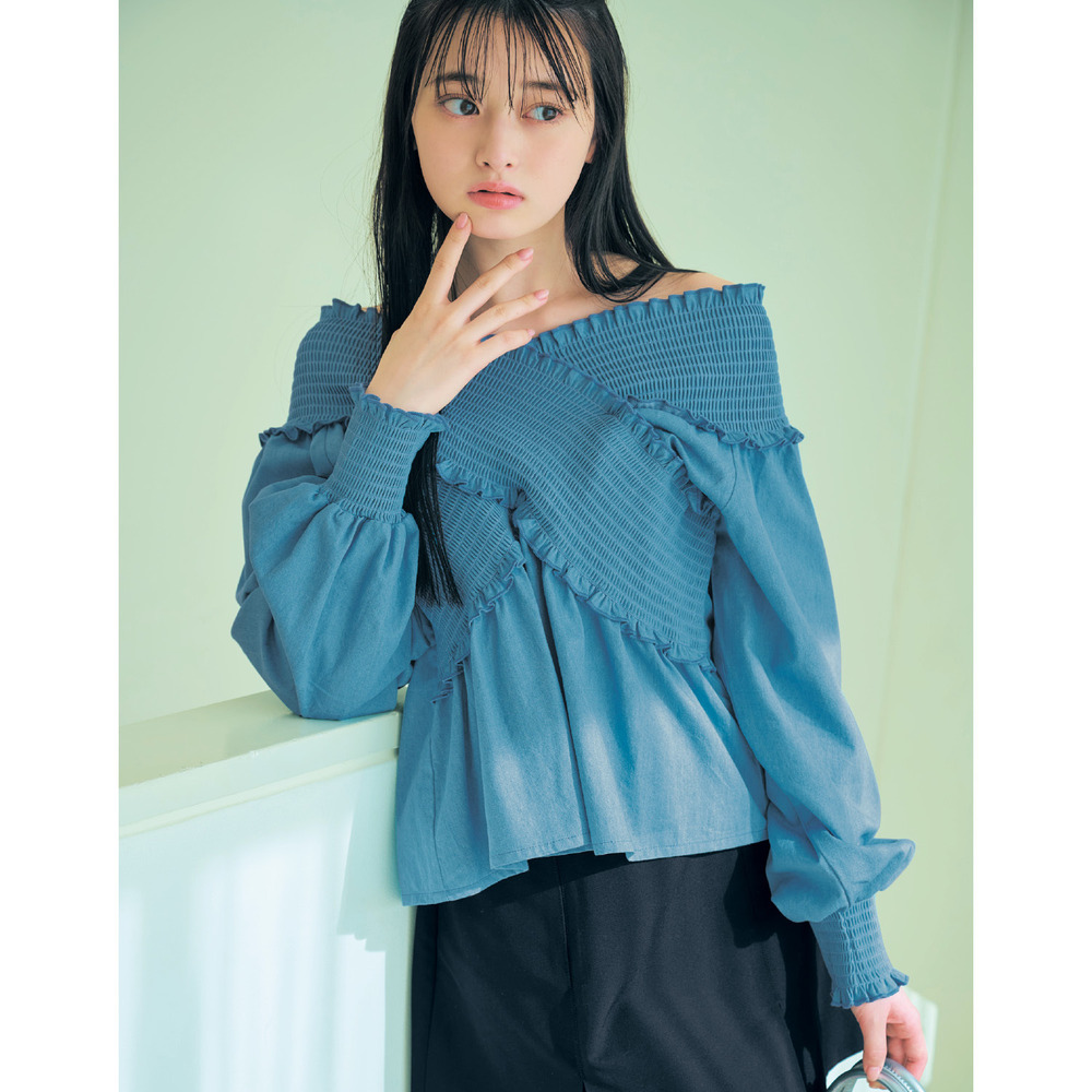 【パペル ラピス/Papel lapiz】クロスシャーリングデニムブラウス 【子供服 長袖】 【パペル ラピス/Papel lapiz】クロスシャーリングデニムブラウス 【子供服 長袖】