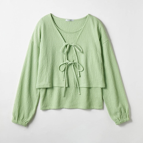 ぽこぽこふくれシャーリングリボンボレロ＆フレンチスリーブＴシャツセット 【子供服】