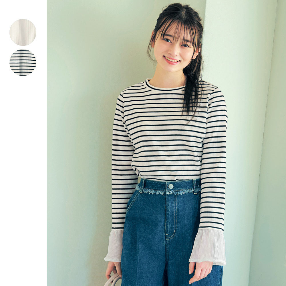 【パペル ラピス/Papel lapiz】袖シアー切替えリブプルオーバー 【子供服 長袖】 【パペル ラピス/Papel lapiz】袖シアー切替えリブプルオーバー 【子供服 長袖】