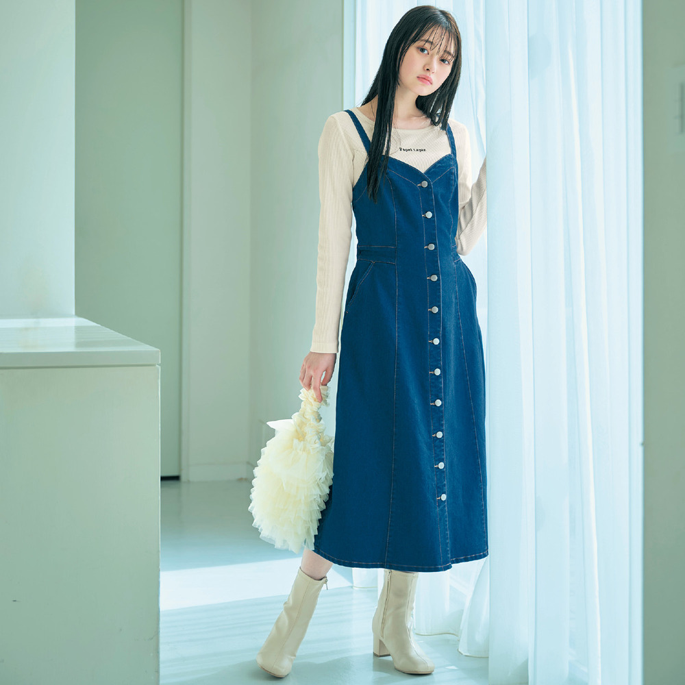 【パペル ラピス/Papel lapiz】バックレースアップデニムジャンスカ(ウエスト調節可) 【子供服】 【パペル ラピス/Papel lapiz】バックレースアップデニムジャンスカ(ウエスト調節可) 【子供服】