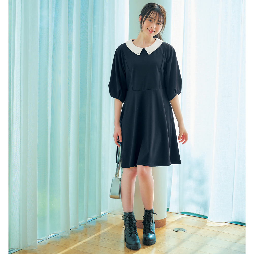 【パペル ラピス/Papel lapiz】バイカラーハーフスリーブペプラムワンピース 【子供服 長袖】